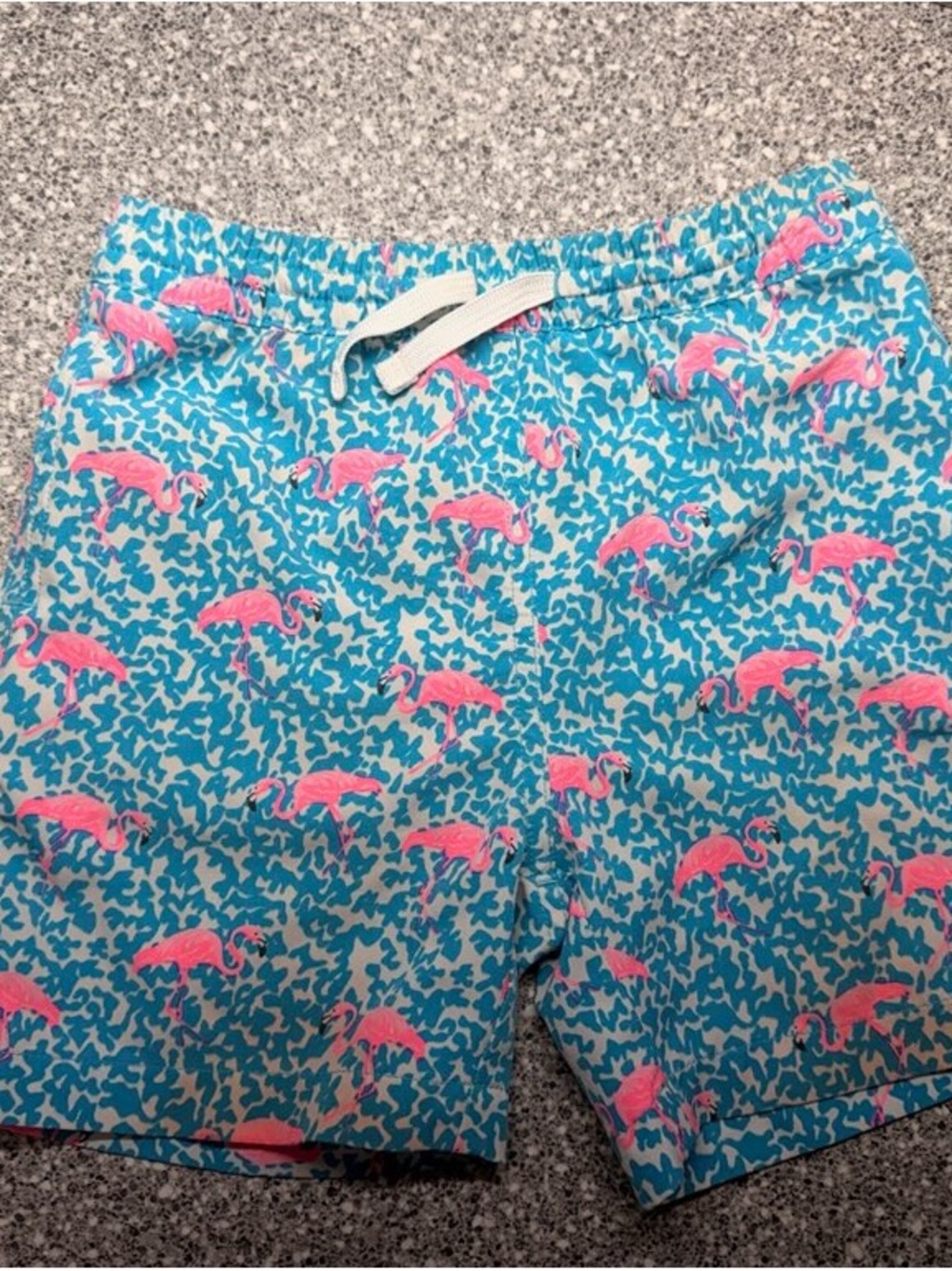 chubbies Blue Swim Trunks with Pink Flamingo Print